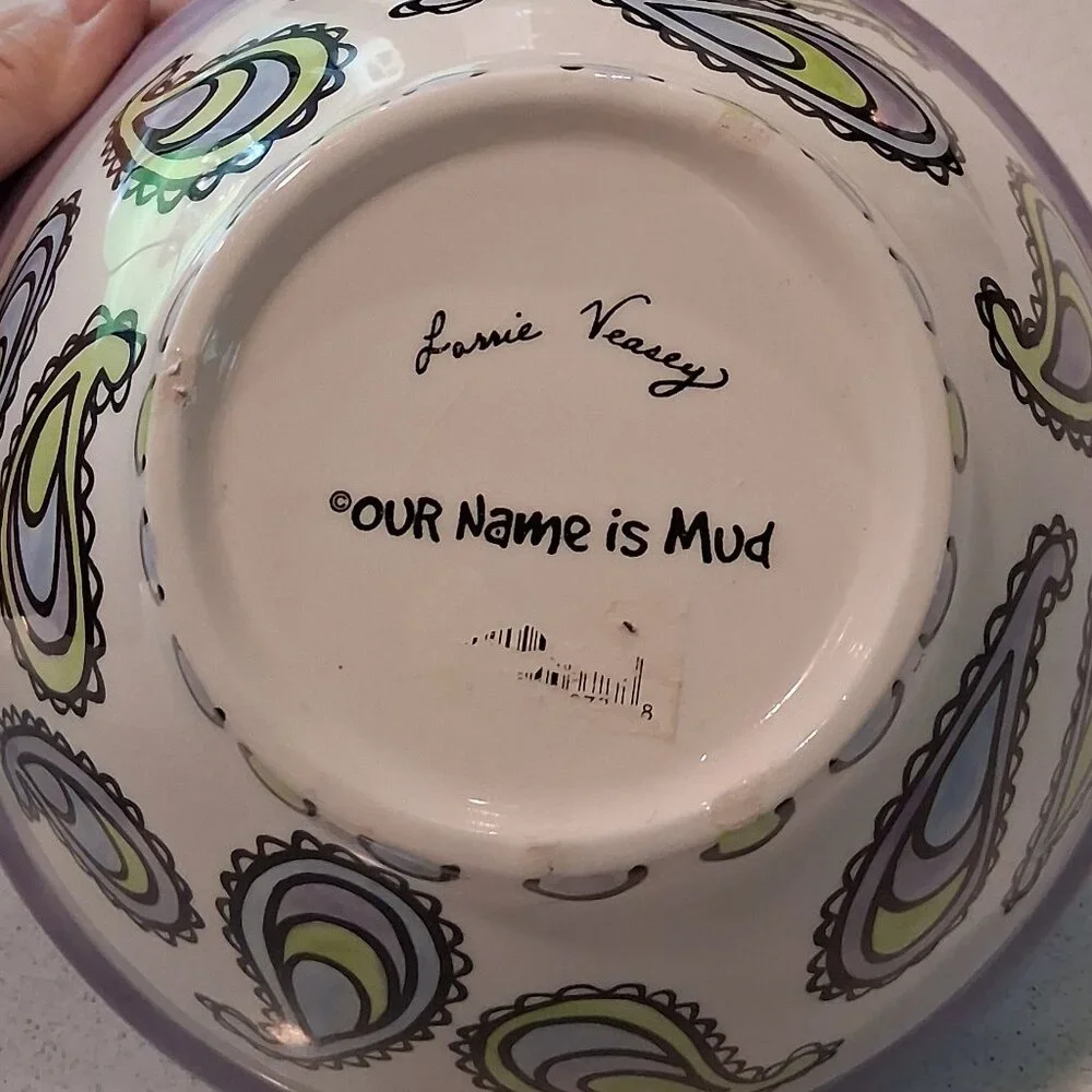 Lorrie Veasey Our Name is Mud Purple Paisley Feline Groovy Bowl